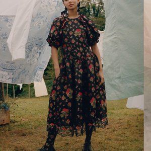 Simone Rocha x H&M Black-Red Lace Rose Dress Silk-Blend